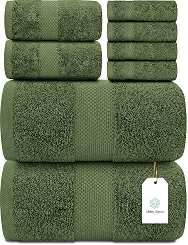 White Classic Luxury Taupe Bath Towel Set of 8 - Soft 100% Turkish Cotton