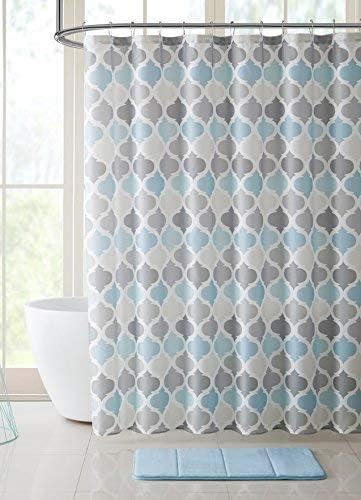 Blue Fabric Shower Curtain Modern Geometrical Blue Gray for Bathroom 72x72