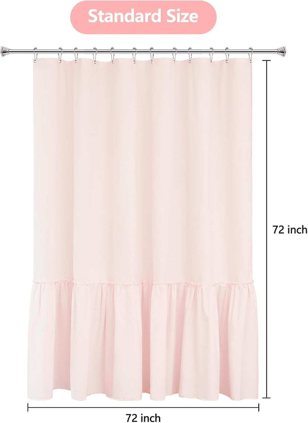 Seenus Baby Pink Ruffle Shower Curtain with Waterproof TPU Backed, Soft Microfiber Lovely French Ruched Shower Curtain, 72 x 72 Inch Bathroom 2 in 1 Washable Fabric Shower Curtain with TPU Lining