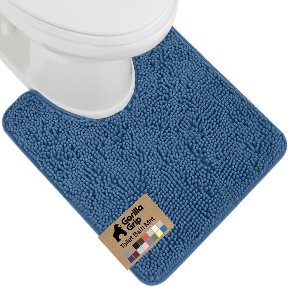 GORILLA GRIP Bath Rug Mat for Bathroom, Absorbent Chenille, 24x17 Blue