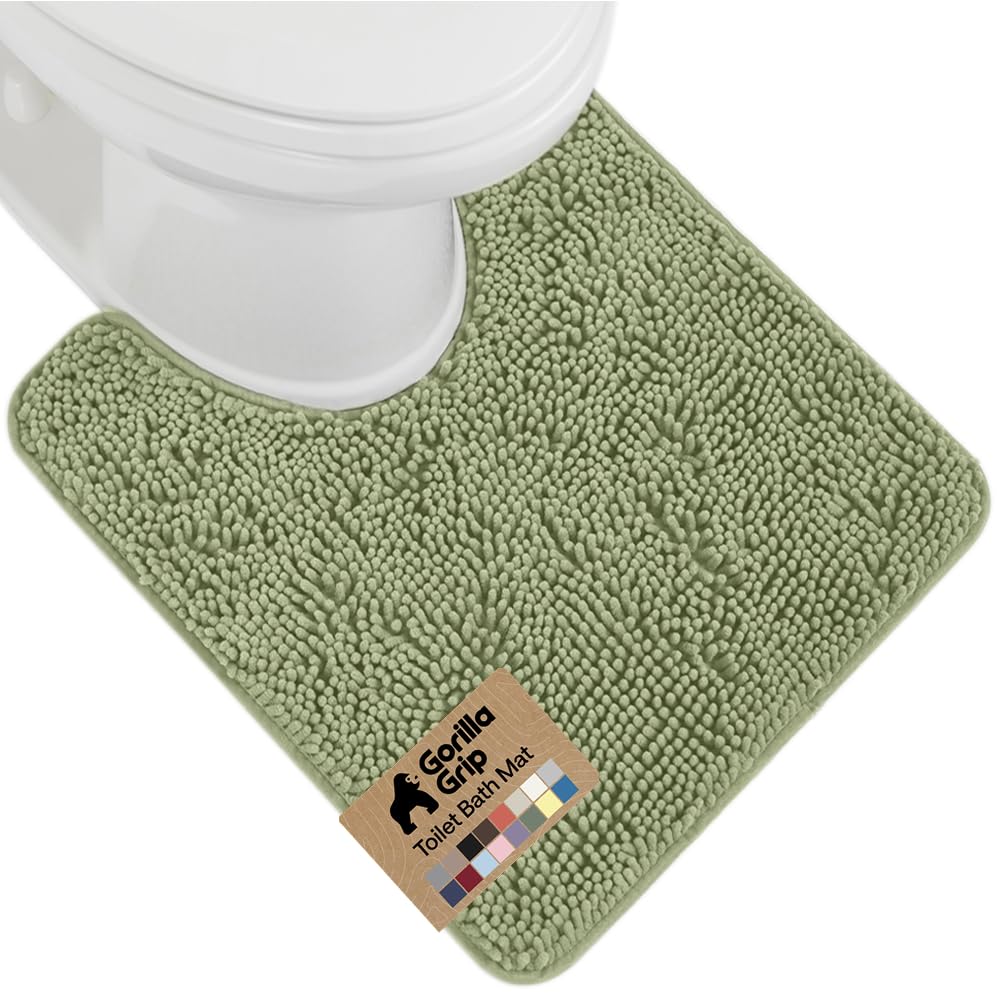 GORILLA GRIP Bath Rug Mat for Bathroom, Absorbent Chenille 24x17 Sage Green