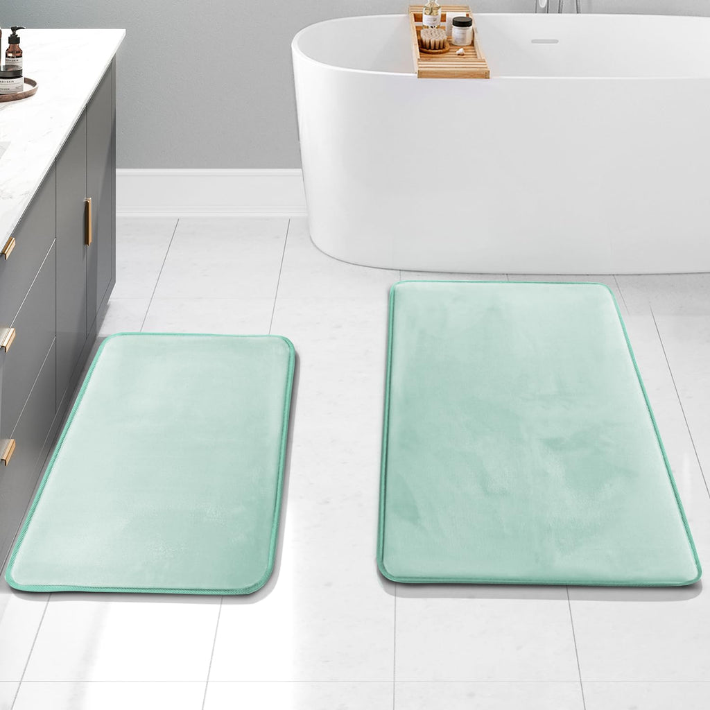 Clara Clark 3 Piece Bathroom Rugs Bath Mat Set, Velvet Memory Foam Bath Mats for Bathroom - Non-Slip, PVC Backing Bath Rugs, Washable - Dries Quickly, Green