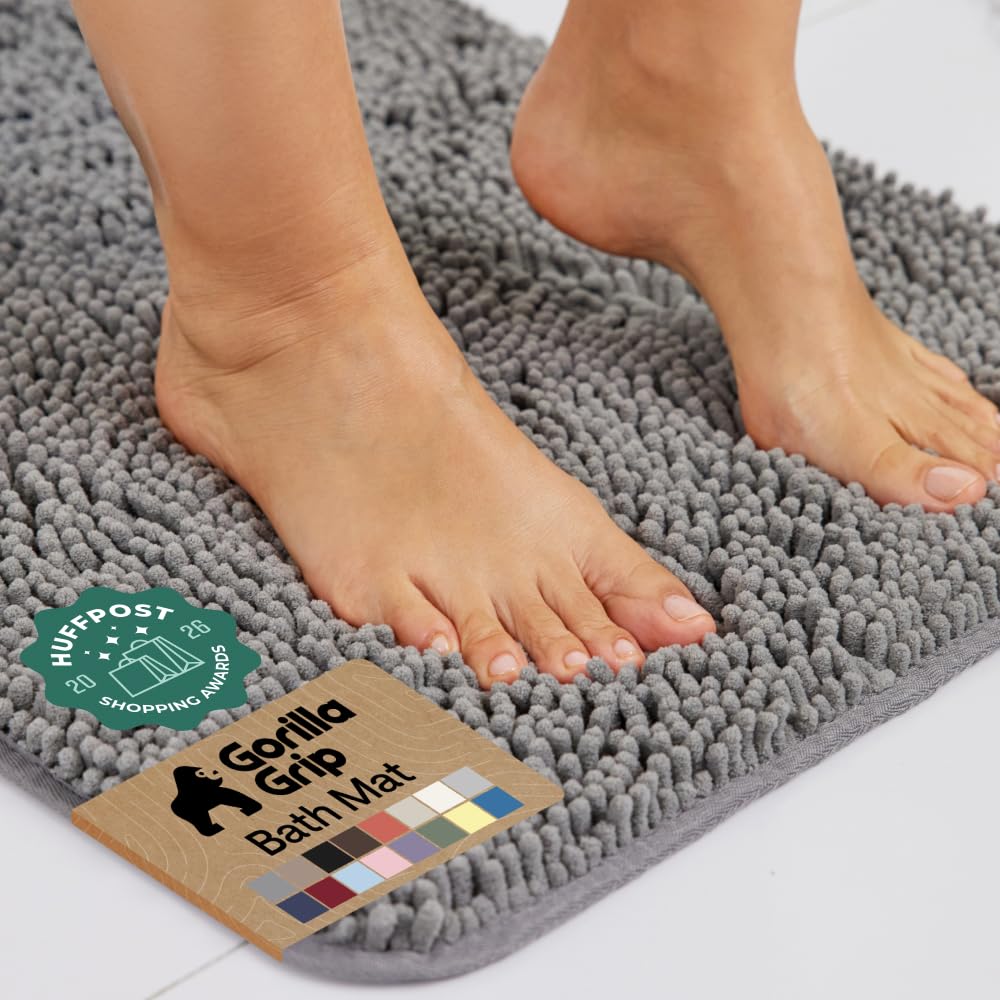 GORILLA GRIP Bath Rug Mat for Bathroom, Absorbent Chenille 24x17 Sage Green