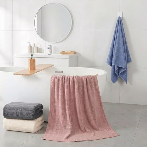 4 Pack Microfiber Bath Towels Set,Soft and Super Absorbent Bath Towel, Quick Dry Large Towels for Bathroom, Spa,Swinming Pool Party,Gym 54 x 27 in Multicolor（Blue、Pink、Off White、Grey）