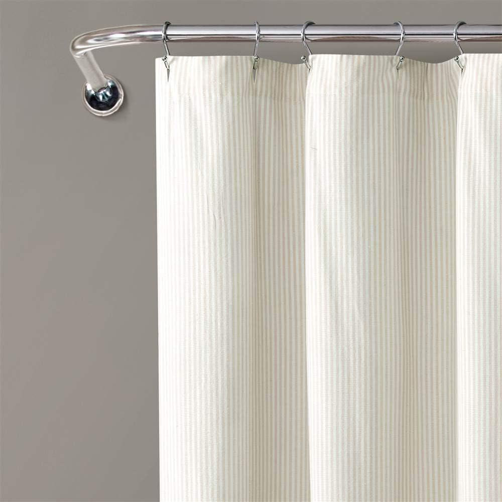 Lush Decor Vintage Stripe Yarn Dyed Cotton Shower Curtain, 72" x 72", Neutral