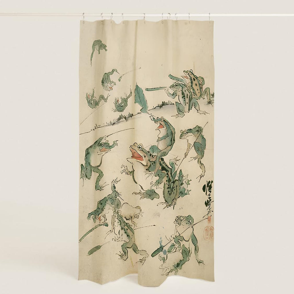 Unimpressed Frog Shower Curtain Ink Cute Funny Asian Style Traditional Japanese Art Bath Curtain Anime Waterproof and Fabric Curtain Cool for Bathroom 72x72inch