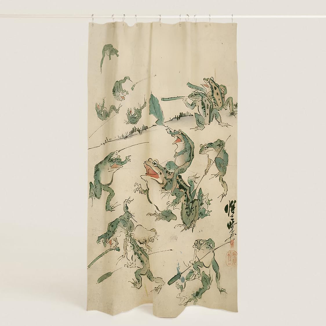 Unimpressed Frog Shower Curtain Ink Cute Funny Asian Style Traditional Japanese Art Bath Curtain Anime Waterproof and Fabric Curtain Cool for Bathroom 72x72inch