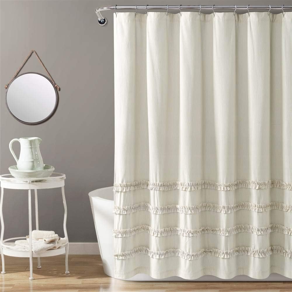 Lush Decor Vintage Stripe Yarn Dyed Cotton Shower Curtain, 72" x 72", Neutral