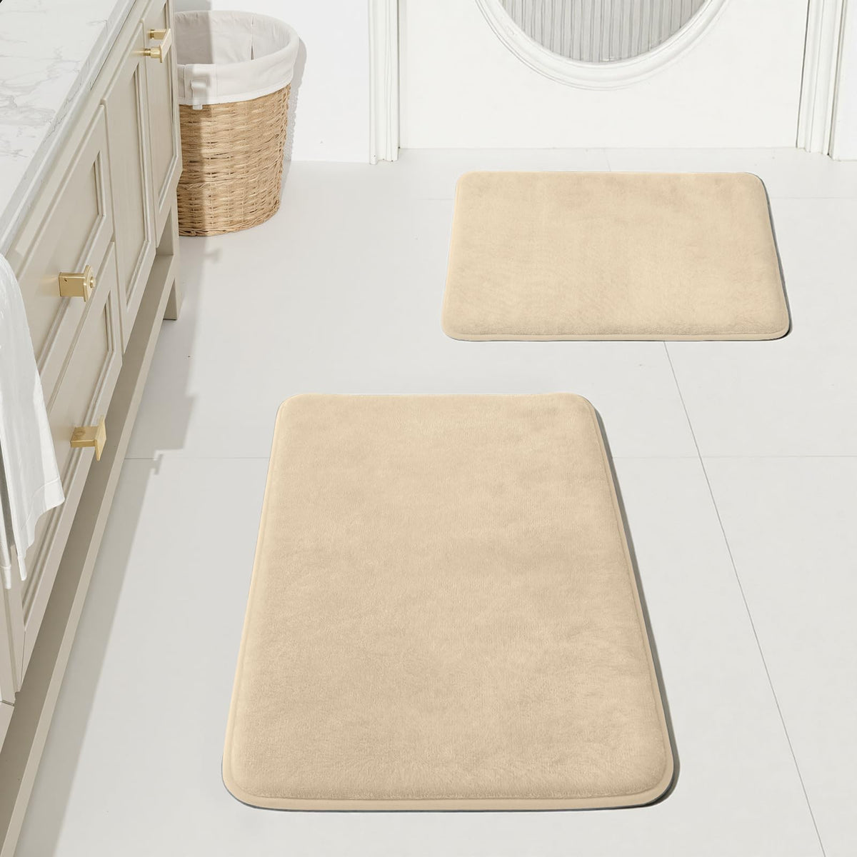 HUXMEYSON Bathroom Rugs Sets 2 Piece, Non-Slip & Quick Dry Bath Mat Set, Ultra Soft Velvet Bath Rugs for Bathroom, Toilet and Shower Floor, Navy