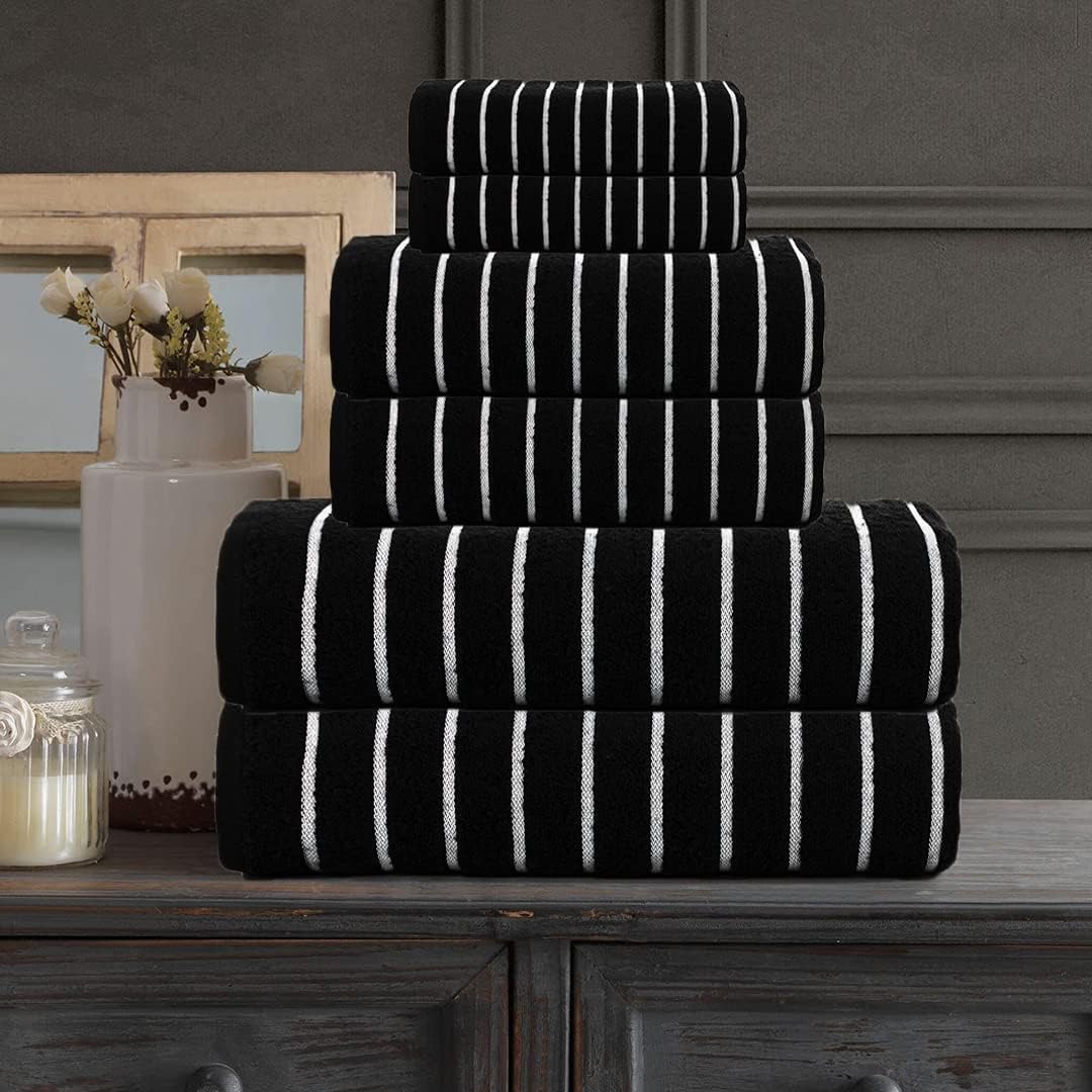 CASA COPENHAGEN 6pcs Bathroom Towel Gift Set, 600GSM, Dark Black