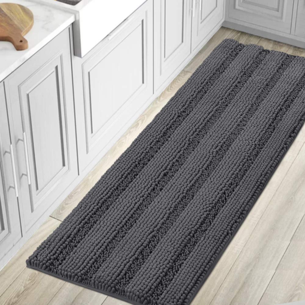 H.VERSAILTEX Sage Bathroom Rugs, Bath Mat Set of 2 Extra Thick Chenille Striped Pattern Shaggy Bath Rugs for Bath Room, Non Skid Bath Mats for Bathroom Floor (32 x 20 Plus 24 x 17 - Inches)