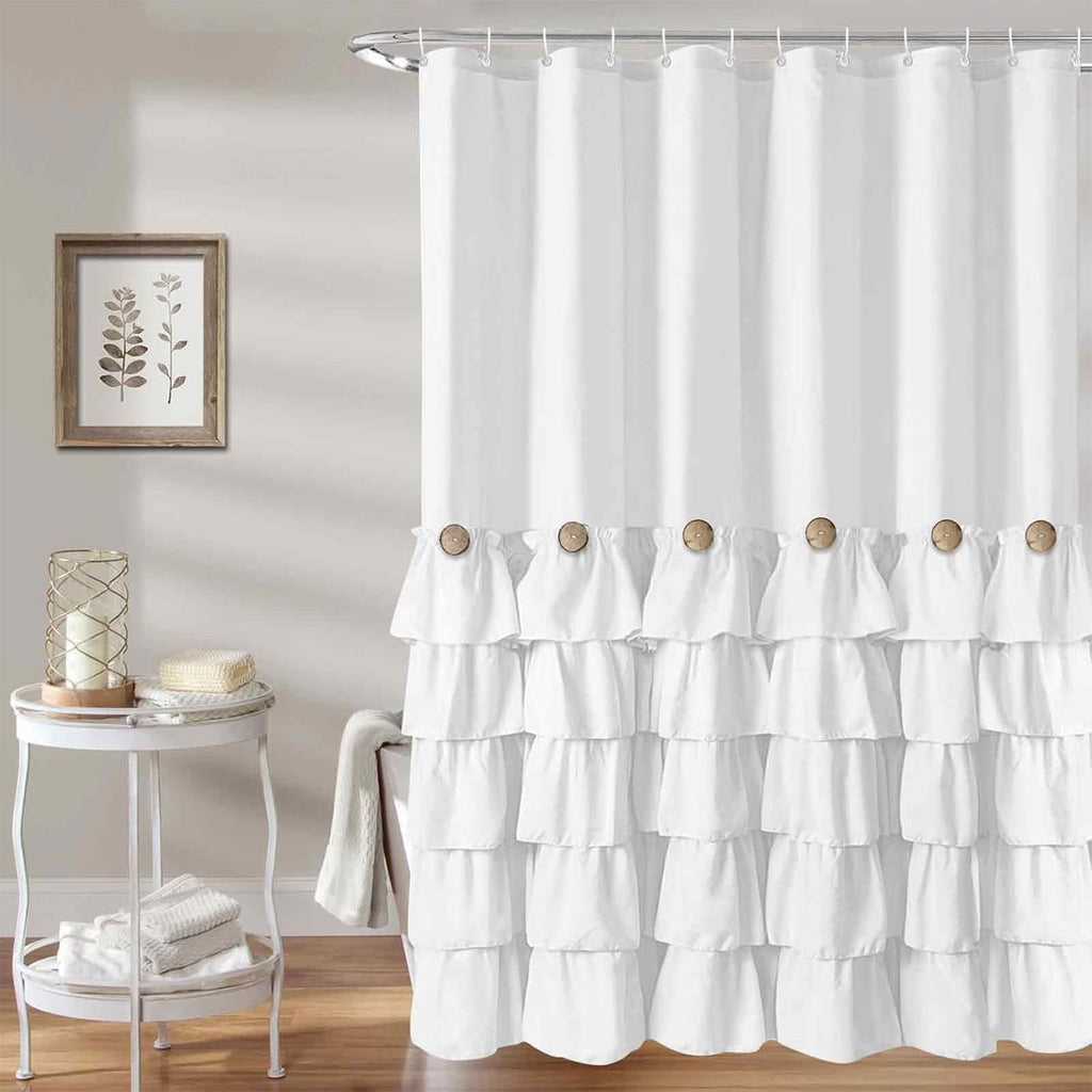 Seasonwood Beige Ruffle Shower Curtain Neutral Shower Curtain 72 x 72