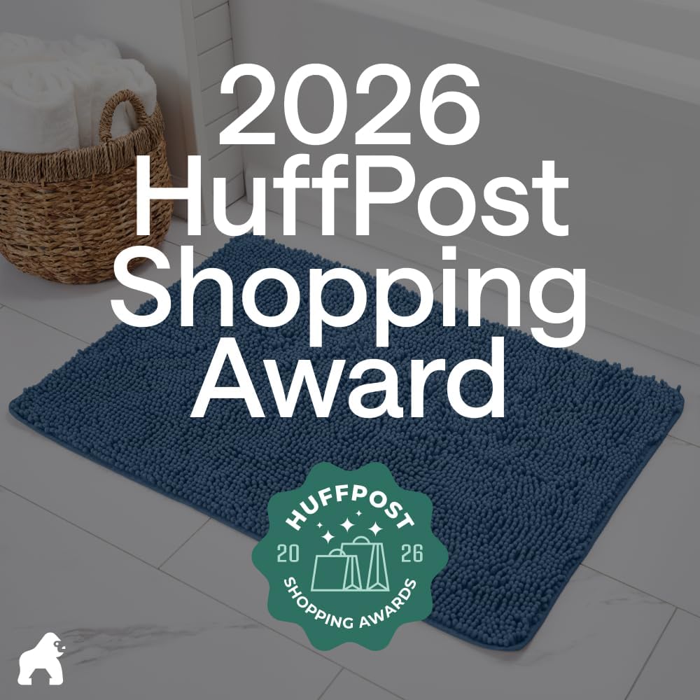 GORILLA GRIP Bath Rug Mat for Bathroom, Absorbent Chenille, 24x17 Blue