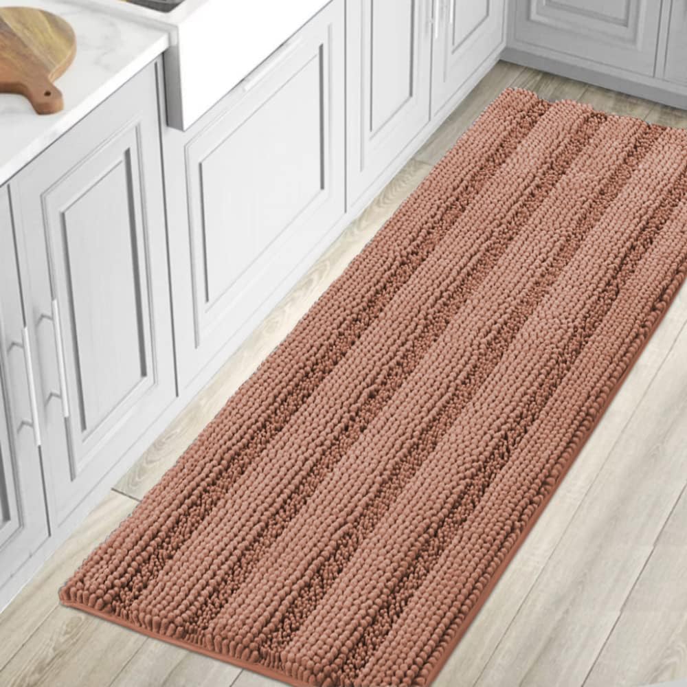 H.VERSAILTEX Sage Bathroom Rugs, Bath Mat Set of 2 Extra Thick Chenille Striped Pattern Shaggy Bath Rugs for Bath Room, Non Skid Bath Mats for Bathroom Floor (32 x 20 Plus 24 x 17 - Inches)