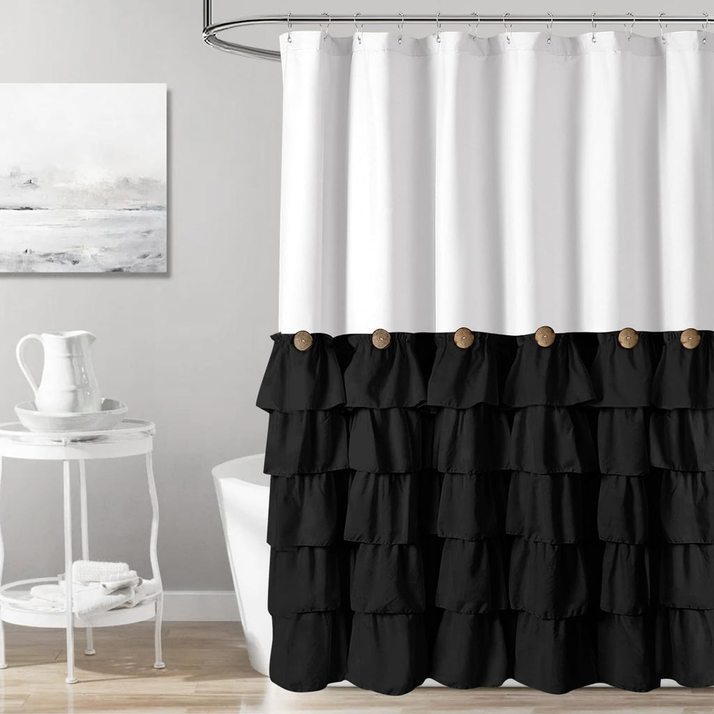 Seasonwood Beige Ruffle Shower Curtain Neutral Shower Curtain 72 x 72