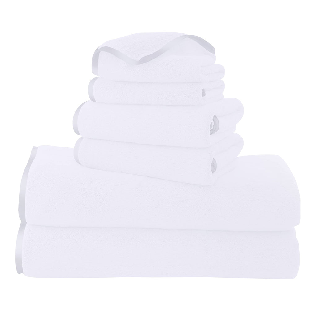 TENSTARS Luxury Silk Hemming Towel Set - Light Thin Quick Drying - 2 Bath Towels 2 Hand Towels 2 Washcloths - Ultra Soft Microfiber, for Bath Fitness, Sports, Yoga, Travel (Dark Grey 6 Pieces)