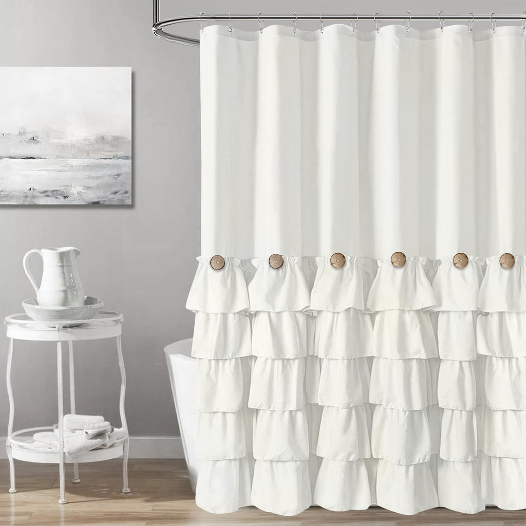 Seasonwood Beige Ruffle Shower Curtain Neutral Shower Curtain 72 x 72