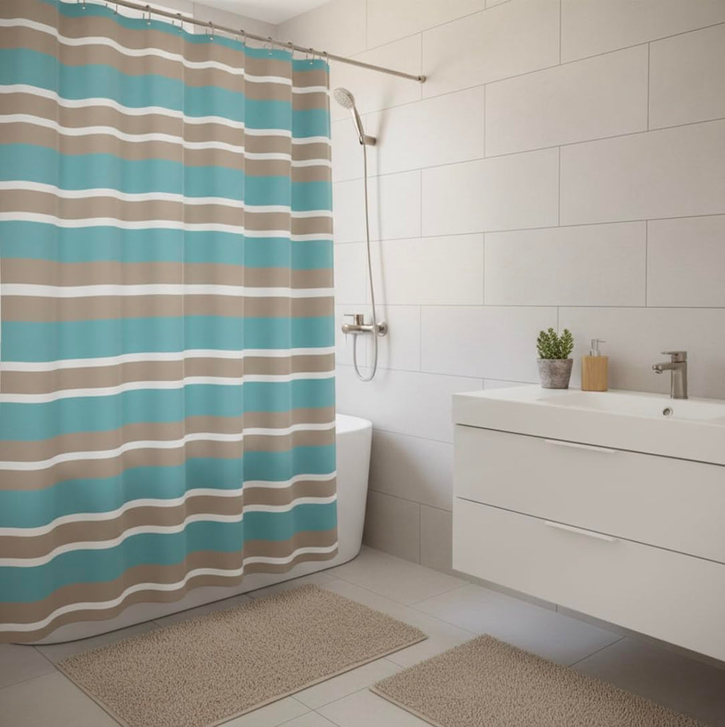Blue Fabric Shower Curtain Modern Geometrical Blue Gray for Bathroom 72x72