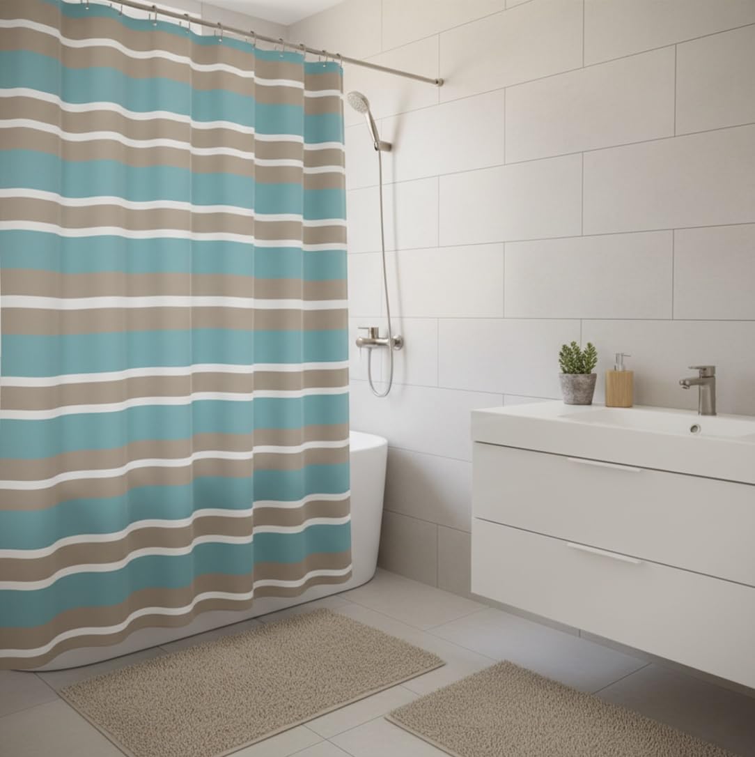 Blue Fabric Shower Curtain Modern Geometrical Blue Gray for Bathroom 72x72