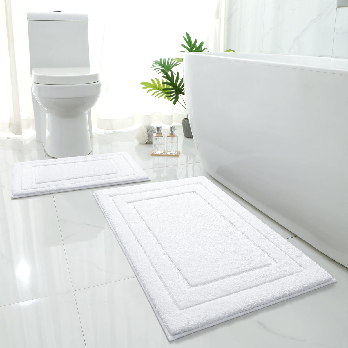 HOMEIDEAS Bathroom Rugs Sets 2 Piece, Super Soft and Absorbent Non Slip Microfiber Machine Washable Bath Mat Set (20" x 32" + 16" x 24", Brown)
