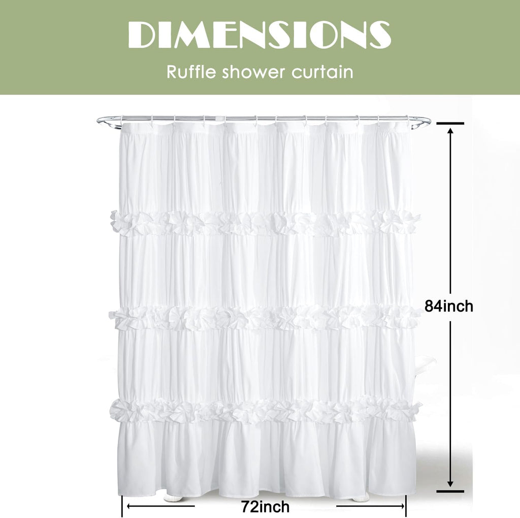 Homechoice Decor Victorian White Ruffle Shower Curtain with 12 Buttonholes