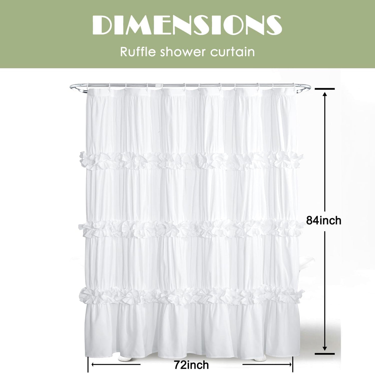 Homechoice Decor Victorian White Ruffle Shower Curtain with 12 Buttonholes
