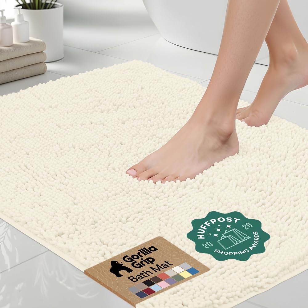 GORILLA GRIP Bath Rug Mat for Bathroom, Absorbent Chenille, 24x17 Blue