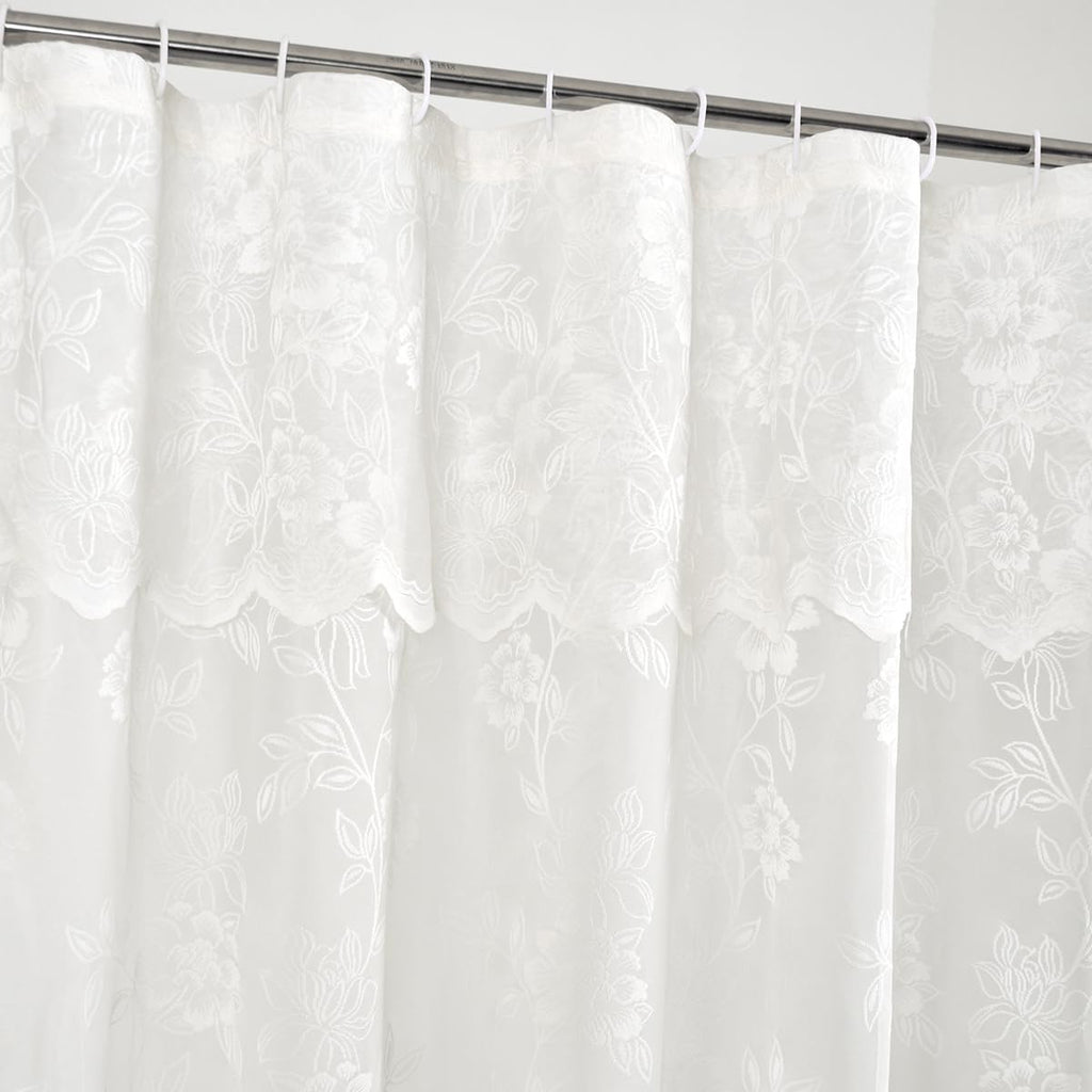 Ivory Lace Shower Curtain with Attached Valance, 72 x 72 Inch 1 Panel