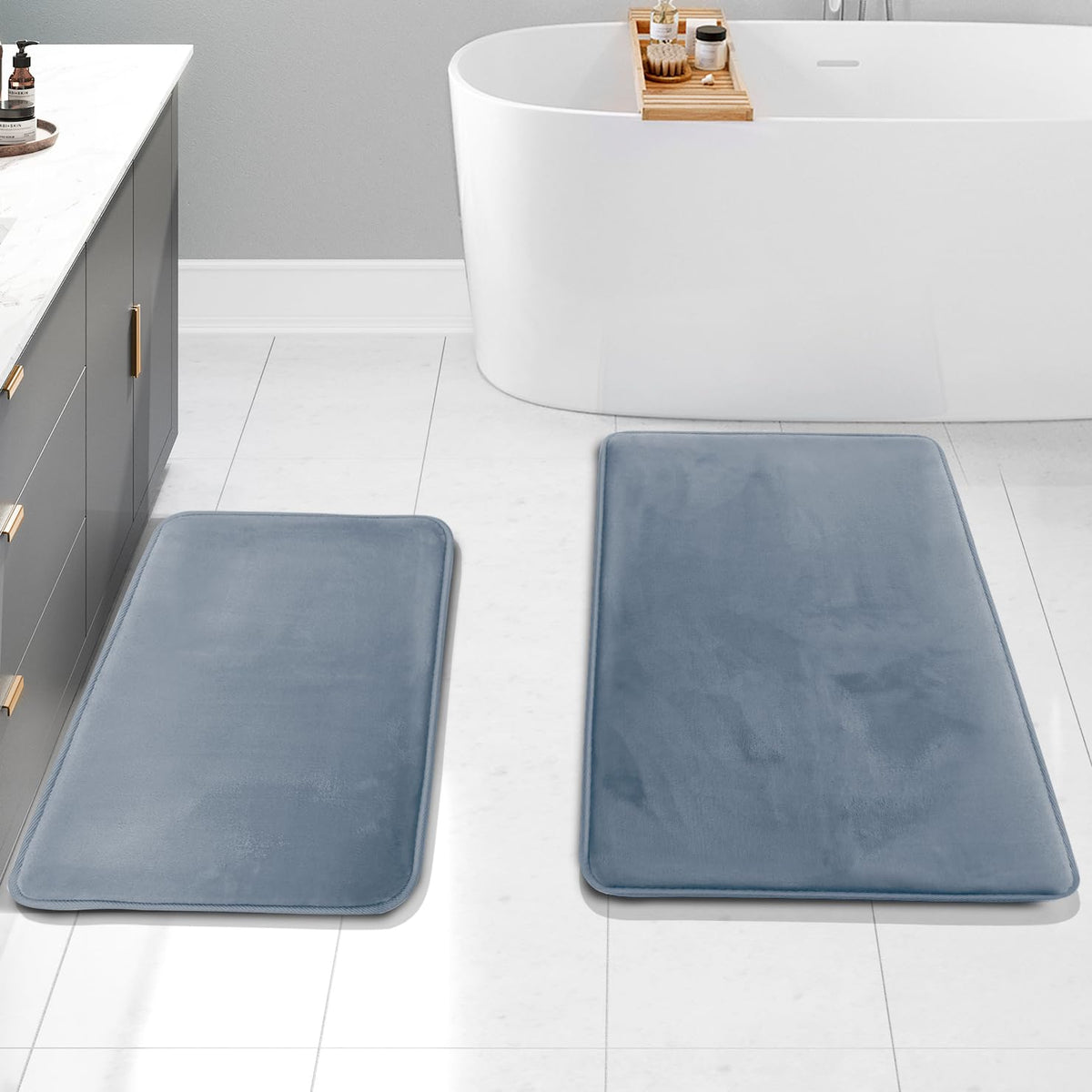 Clara Clark 3 Piece Bathroom Rugs Bath Mat Set, Velvet Memory Foam Bath Mats for Bathroom - Non-Slip, PVC Backing Bath Rugs, Washable - Dries Quickly, Green