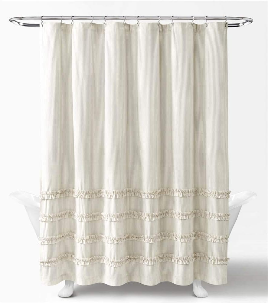 Lush Decor Vintage Stripe Yarn Dyed Cotton Shower Curtain, 72" x 72", Neutral