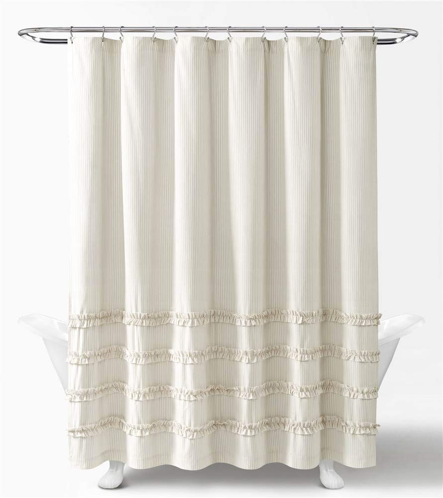 Lush Decor Vintage Stripe Yarn Dyed Cotton Shower Curtain, 72" x 72", Neutral