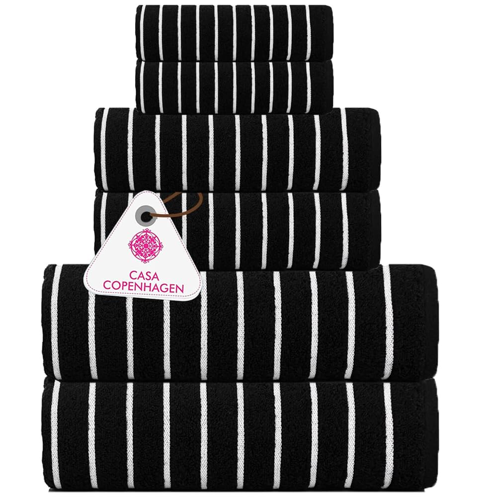 CASA COPENHAGEN 6pcs Bathroom Towel Gift Set, 600GSM, Dark Black