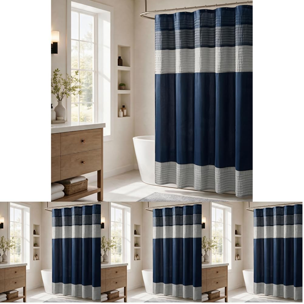 Madison Park Amherst 72 x 72 Bathroom Shower Curtain, Faux Silk, Black