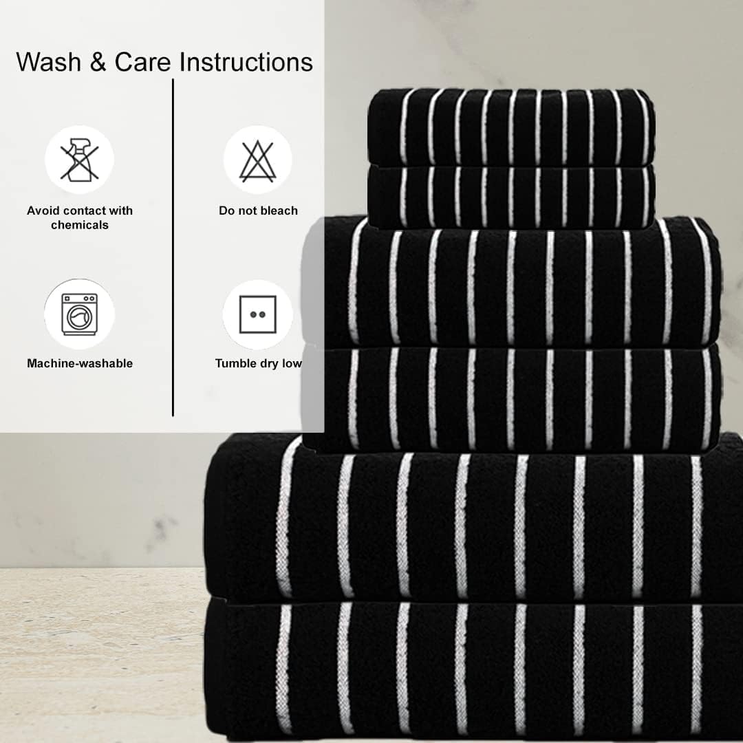 CASA COPENHAGEN 6pcs Bathroom Towel Gift Set, 600GSM, Dark Black