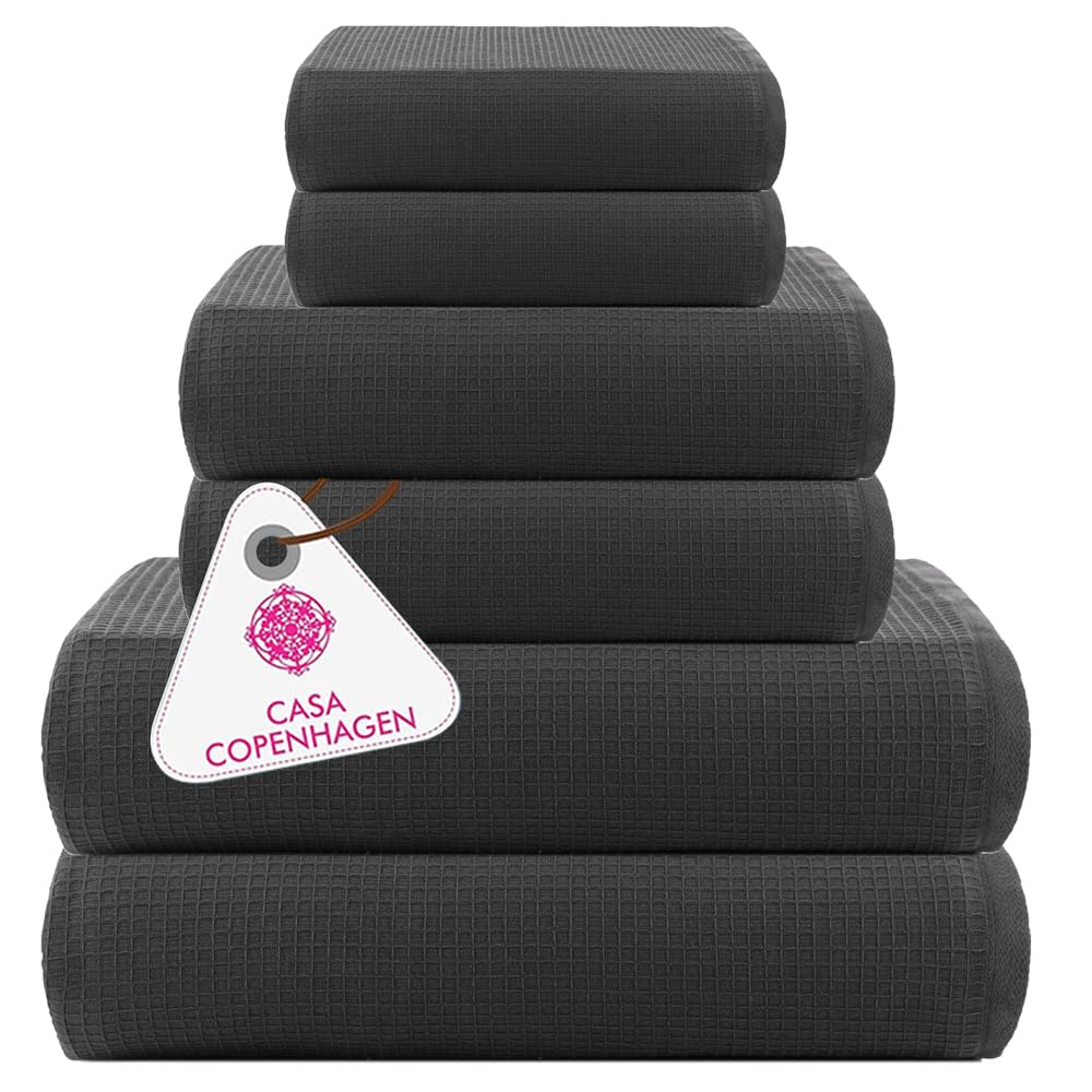 CASA COPENHAGEN 6pcs Bathroom Towel Gift Set, 600GSM, Dark Black