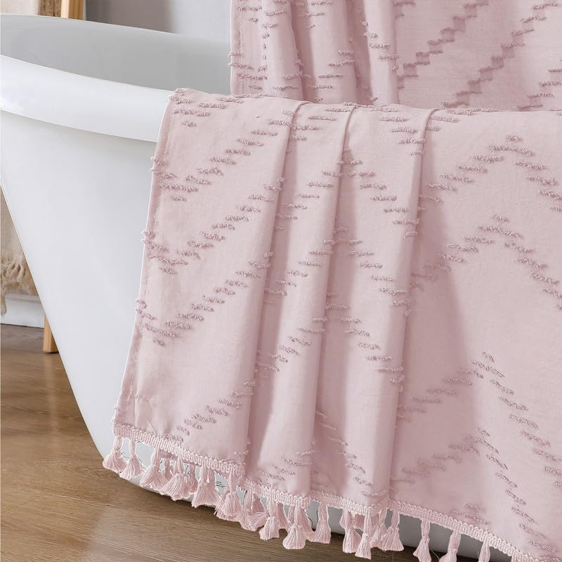 OWENIE White Fabric Boho Shower Curtain 72 x 72 Inches for Bathroom