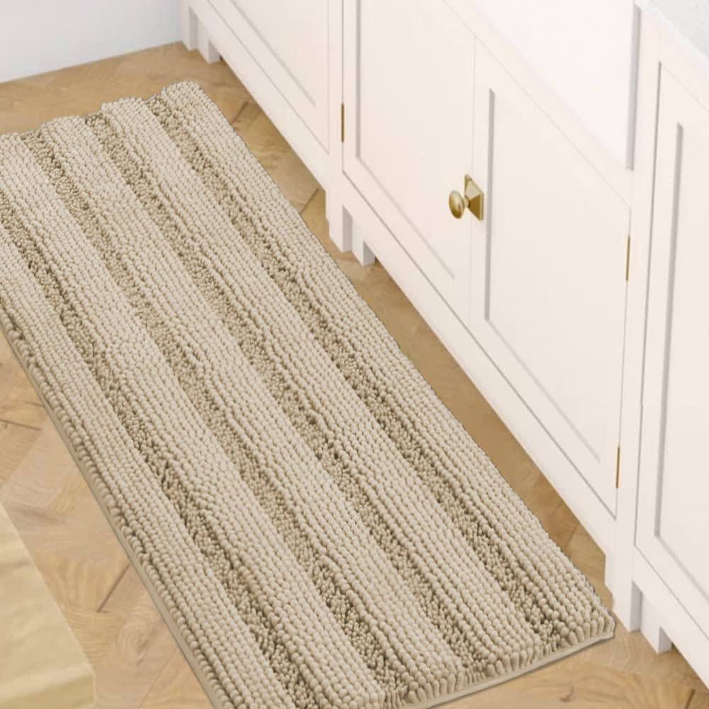 H.VERSAILTEX Sage Bathroom Rugs, Bath Mat Set of 2 Extra Thick Chenille Striped Pattern Shaggy Bath Rugs for Bath Room, Non Skid Bath Mats for Bathroom Floor (32 x 20 Plus 24 x 17 - Inches)