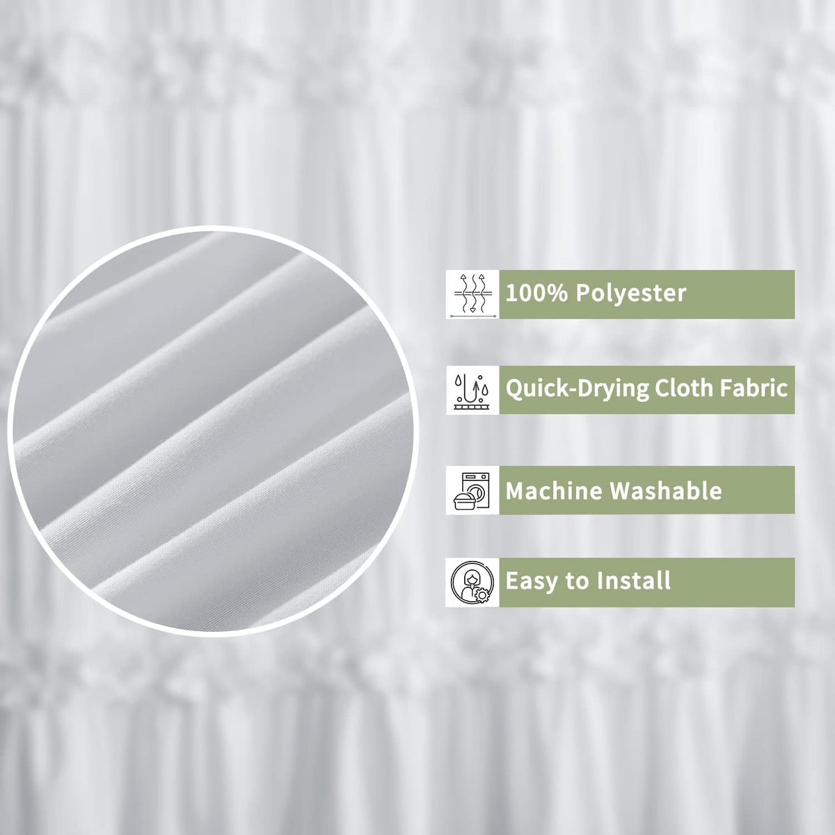 Homechoice Decor Victorian White Ruffle Shower Curtain with 12 Buttonholes