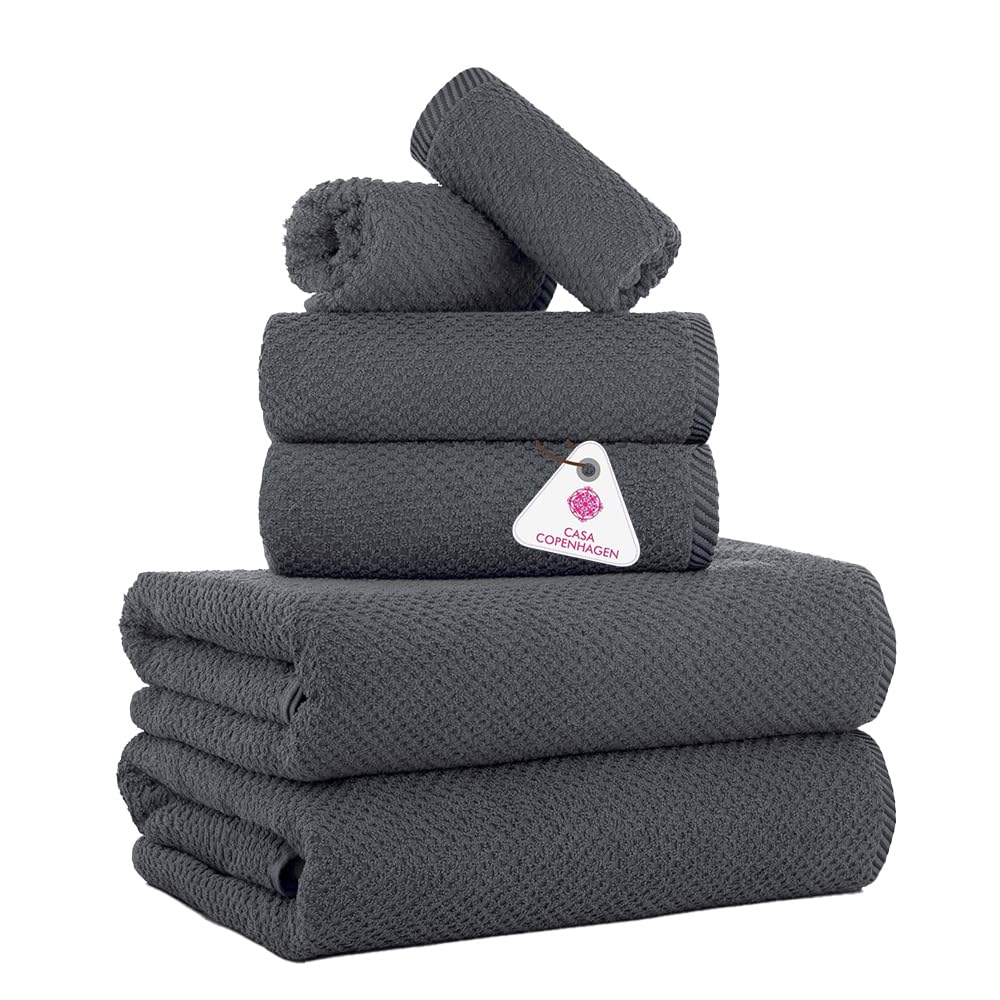 CASA COPENHAGEN 6pcs Bathroom Towel Gift Set, 600GSM, Dark Black