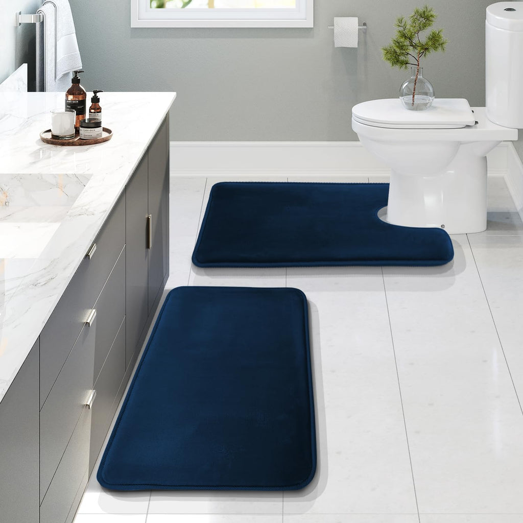 Clara Clark 3 Piece Bathroom Rugs Bath Mat Set, Velvet Memory Foam Bath Mats for Bathroom - Non-Slip, PVC Backing Bath Rugs, Washable - Dries Quickly, Green