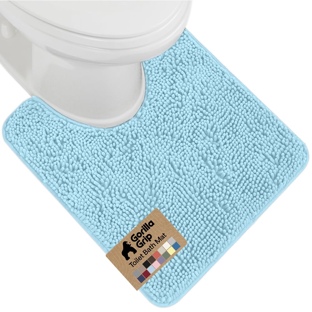 GORILLA GRIP Bath Rug Mat for Bathroom, Absorbent Chenille, 24x17 Blue