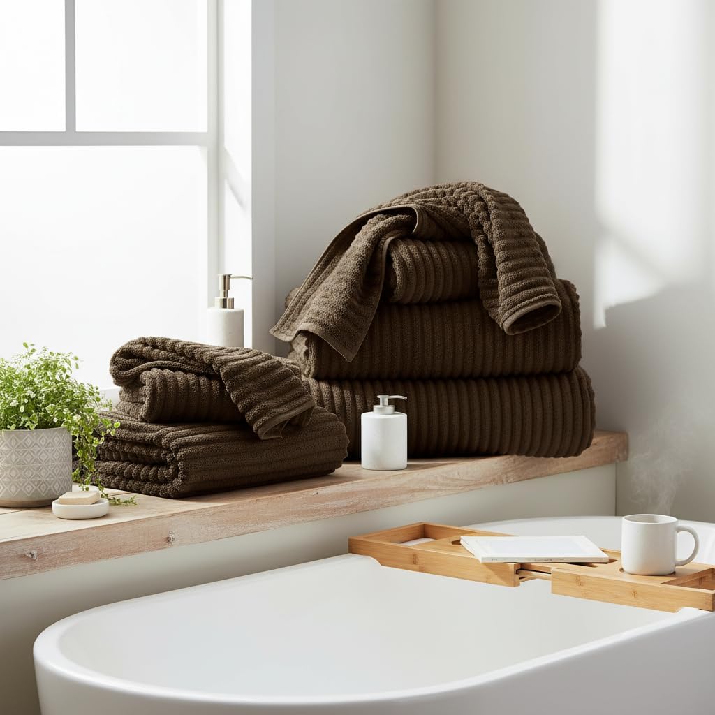 6 Piece Bath Towel Set, 30"x60" Microfiber Towels,Brown