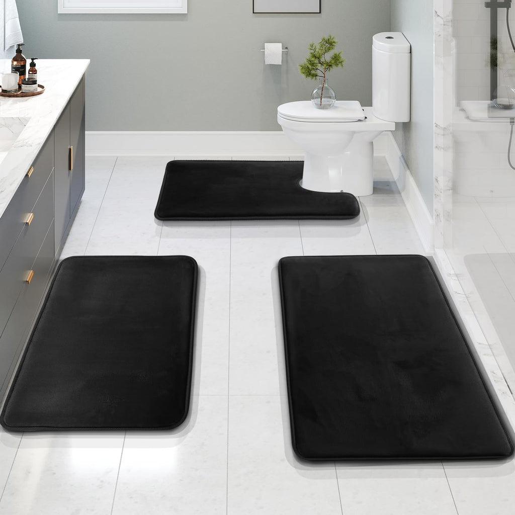 Clara Clark 3 Piece Bathroom Rugs Bath Mat Set, Velvet Memory Foam Bath Mats for Bathroom - Non-Slip, PVC Backing Bath Rugs, Washable - Dries Quickly, Green