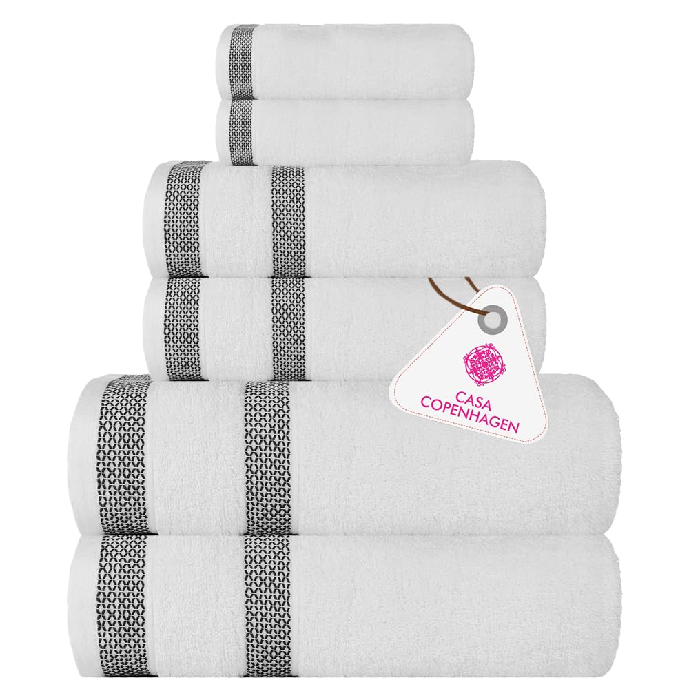 CASA COPENHAGEN 6pcs Bathroom Towel Gift Set, 600GSM, Dark Black