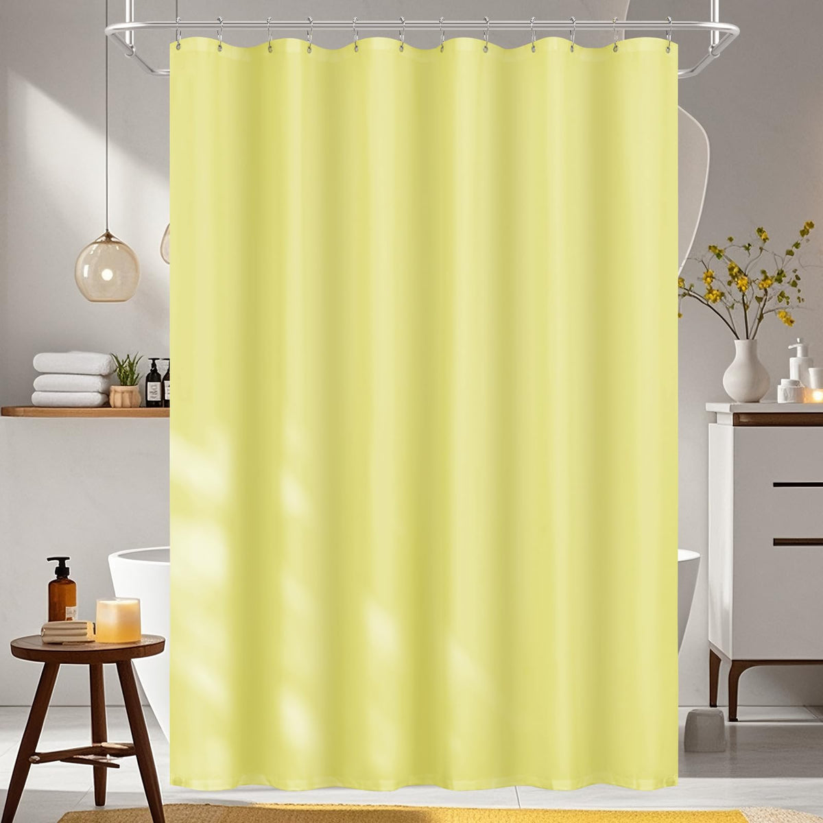 Seenus Baby Pink Ruffle Shower Curtain with Waterproof TPU Backed, Soft Microfiber Lovely French Ruched Shower Curtain, 72 x 72 Inch Bathroom 2 in 1 Washable Fabric Shower Curtain with TPU Lining