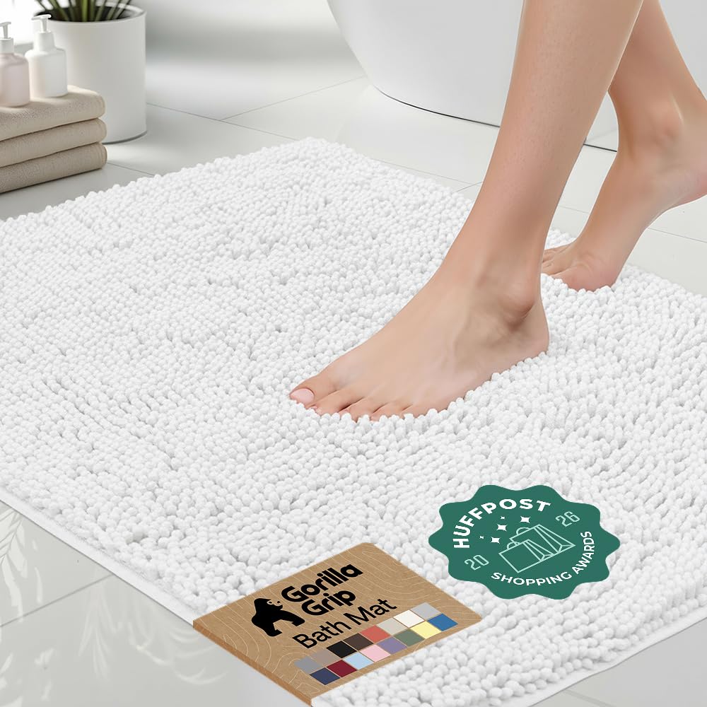 GORILLA GRIP Bath Rug Mat for Bathroom, Absorbent Chenille 24x17 Sage Green