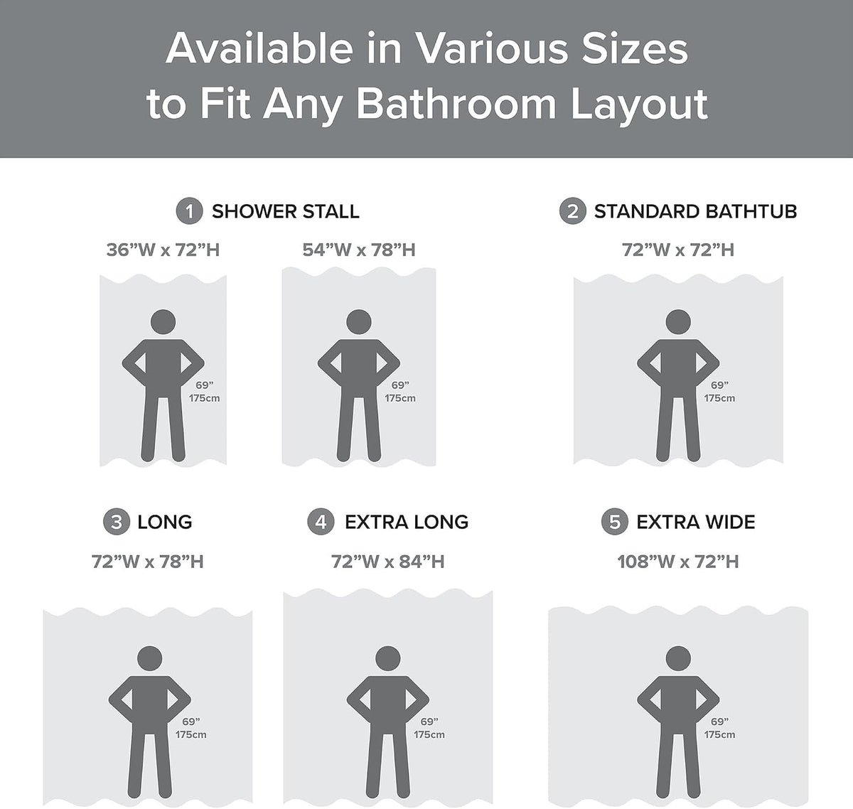 Madison Park Standard Shower Curtain for Bathroom, Grey Ombre, 72" x 72"