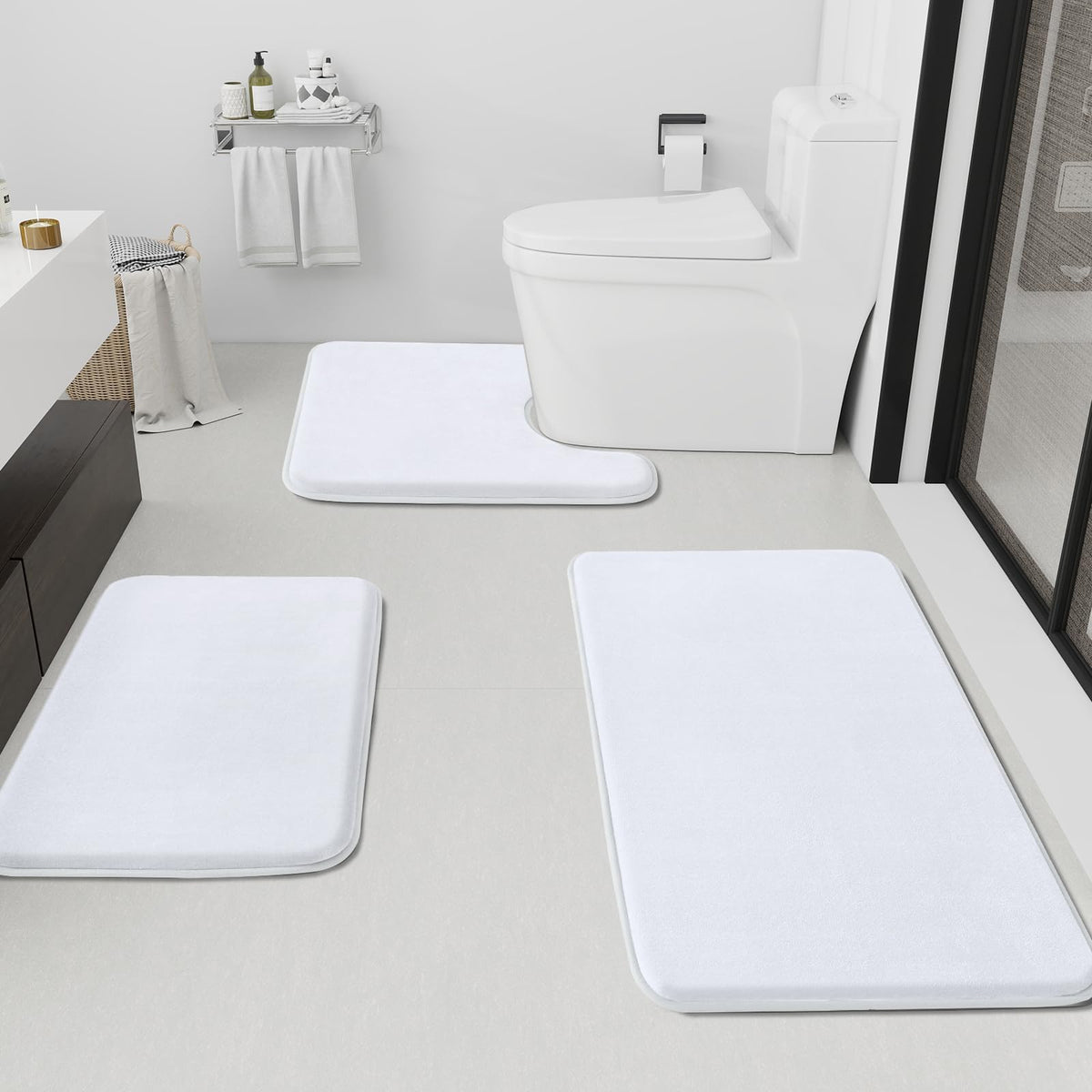 HUXMEYSON Bathroom Rugs Sets 2 Piece, Non-Slip & Quick Dry Bath Mat Set, Ultra Soft Velvet Bath Rugs for Bathroom, Toilet and Shower Floor, Navy