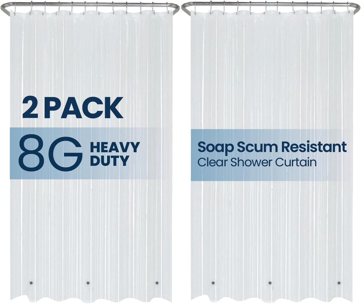 LiBa Shower Curtain PEVA 8G, 72x72 Inch Clear 2-Pack