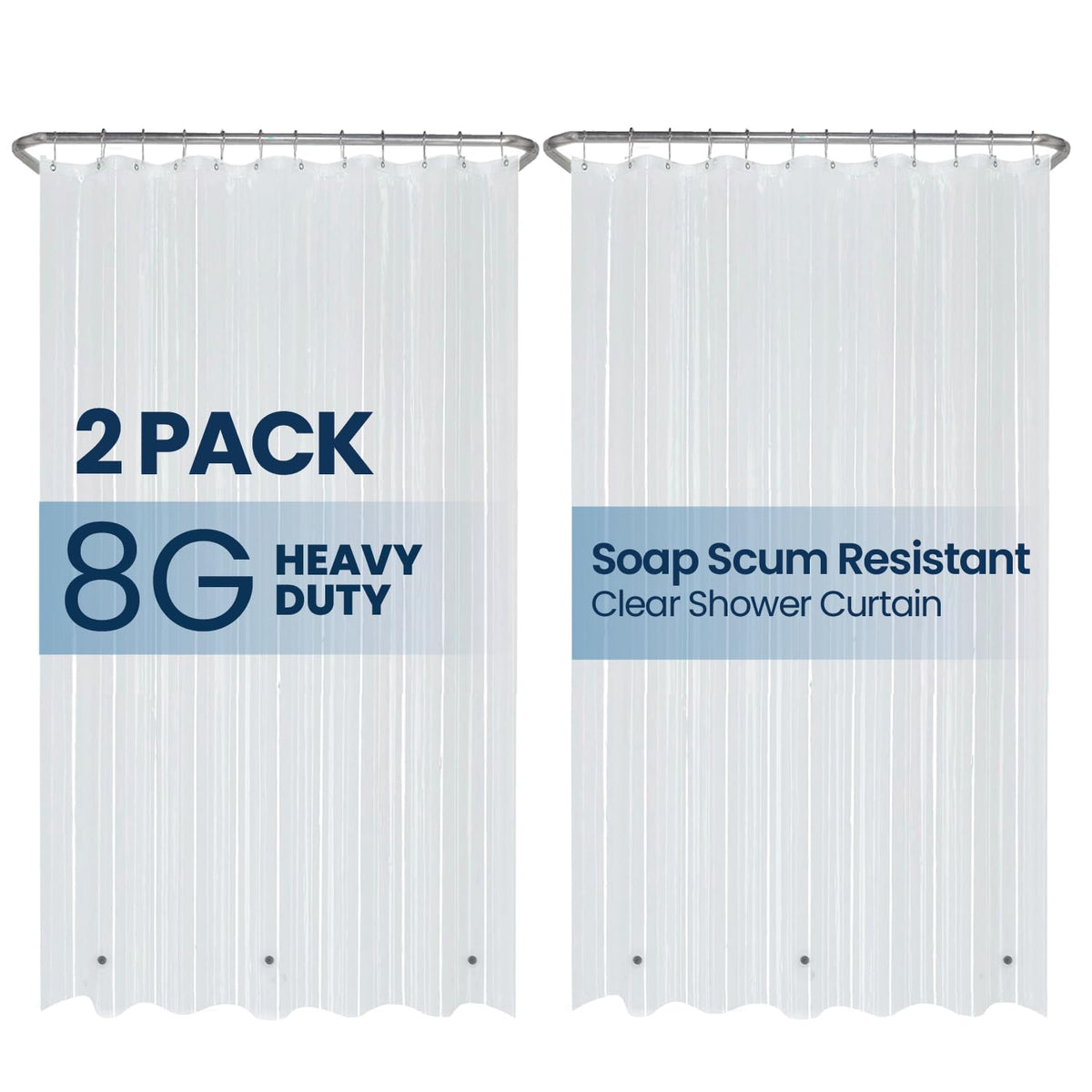 LiBa Shower Curtain PEVA 8G, 72x72 Inch Waterproof Clear